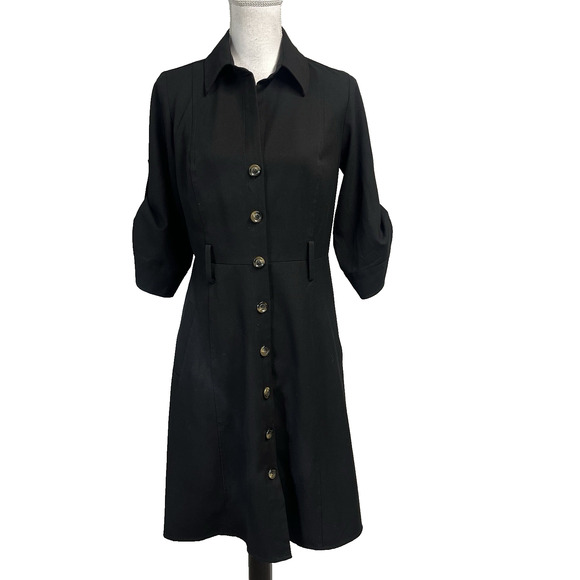 Ann Taylor Dress size 6 Classic Black Button Front Career Knee Stretch Modest - Picture 1 of 11